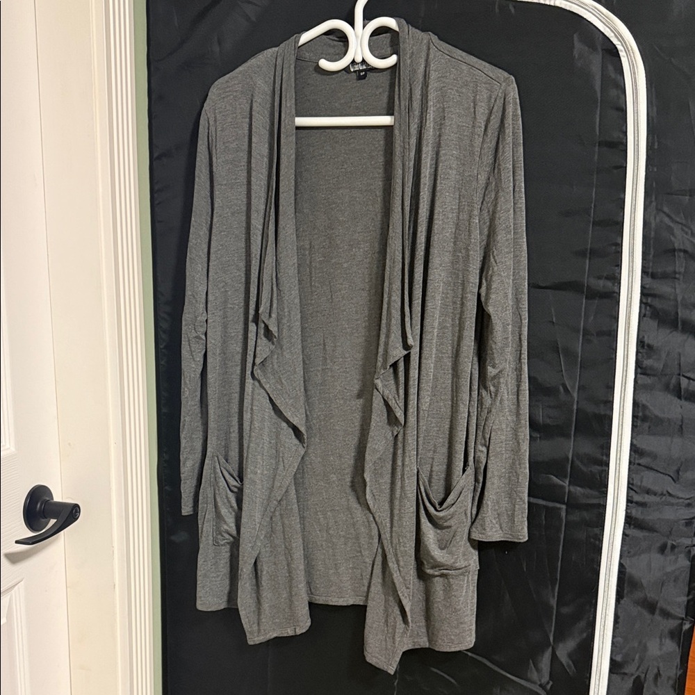 Nicole Miller Gray Open-Front Draped Women's Cardigan Sweater